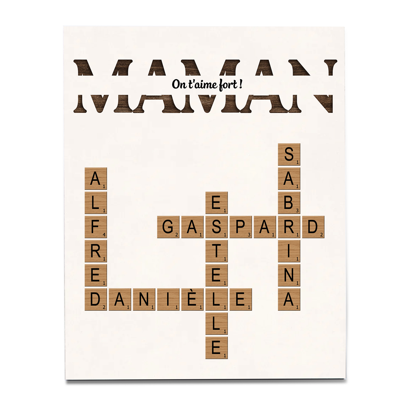 À Maman - Cadre en Bois grille de mots croisés 1-7 Prénoms Personnalisés Cadeau Pour Mère | Jessemade