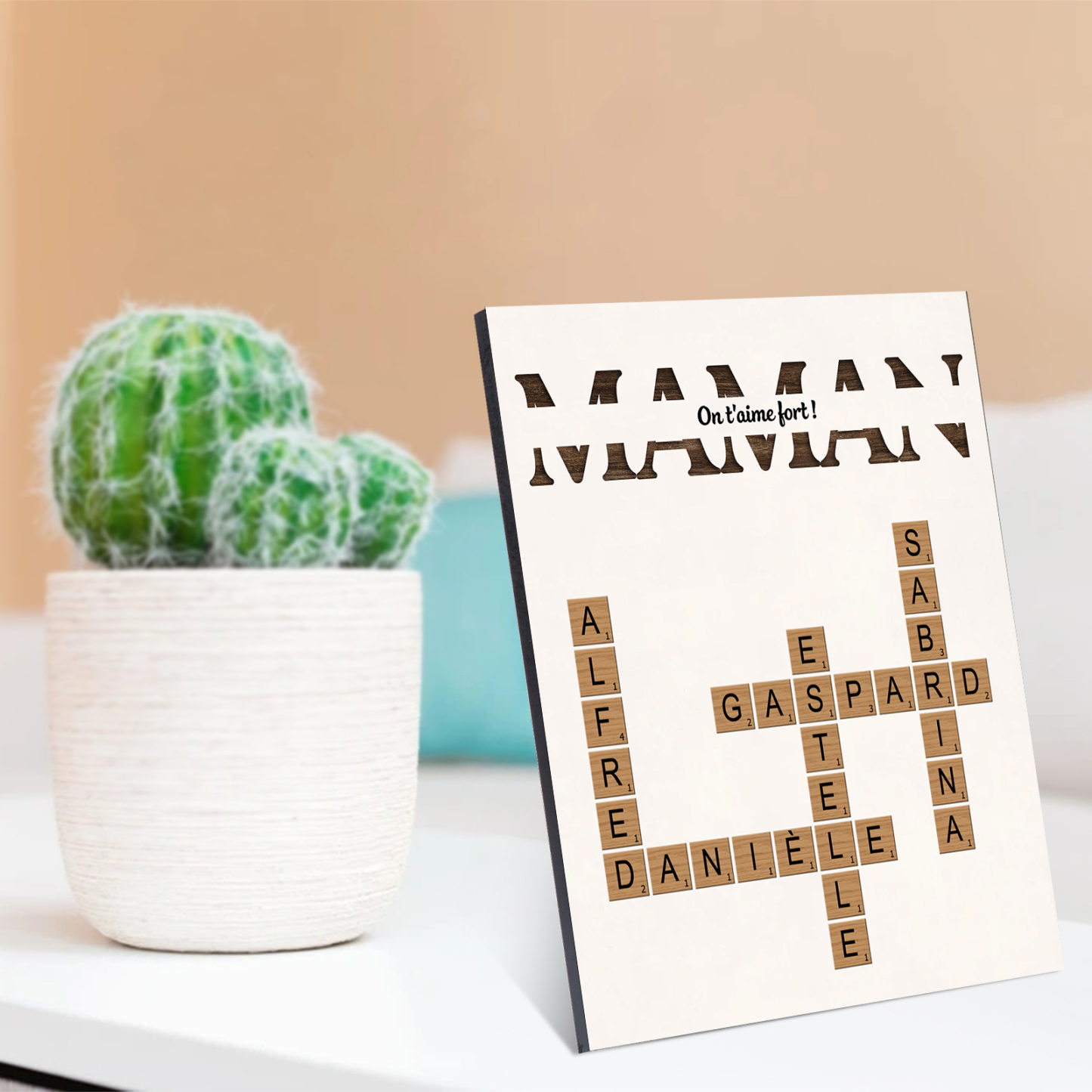 À Maman - Cadre en Bois grille de mots croisés 1-7 Prénoms Personnalisés Cadeau Pour Mère | Jessemade