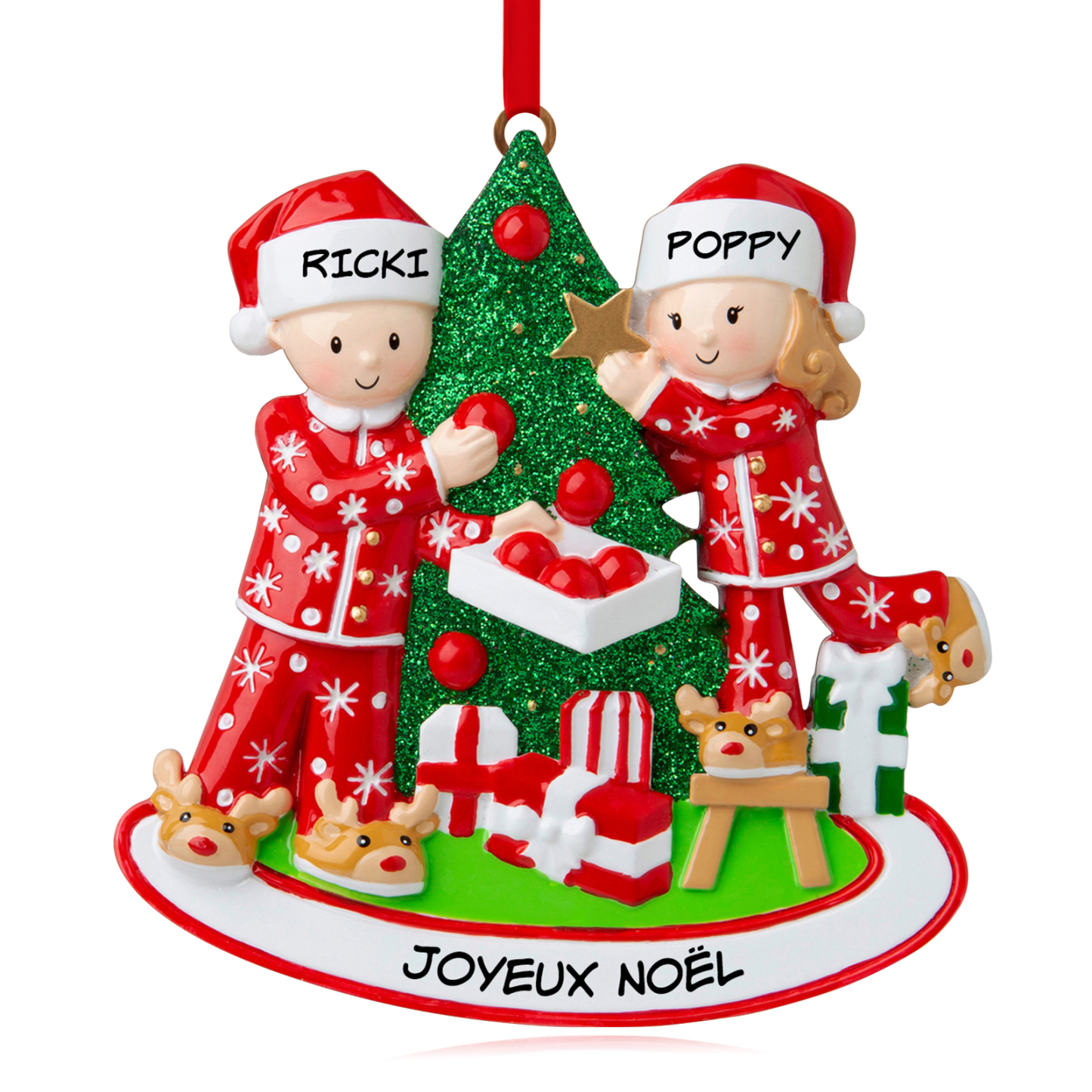Décoration Sapin Noël 2 Prénoms Personnalisés avec Texte Ornement Sapin en Bois Cadeau pour Couple Saint valentin | Jessemade