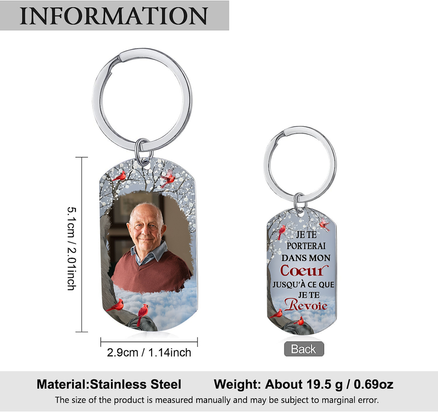 À Papi Porte-Clés Commémoratif Photo Personnalisé et Message Touchant Cadeau pour papi ou mamie | Jessemade