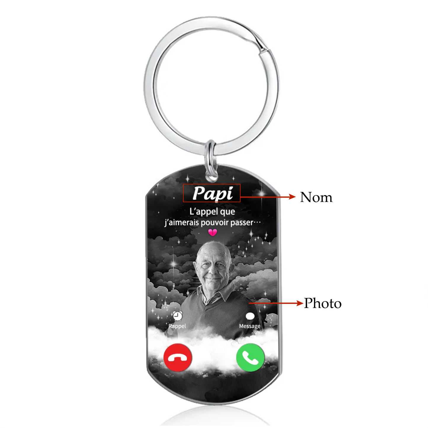 Coffret Cadeau 2PCS commémoratif Bracelet et Porte-Clés 1 Prénom Personnalisé avec 2 Photos Cadeau pour mamie ou papi | Jessemade