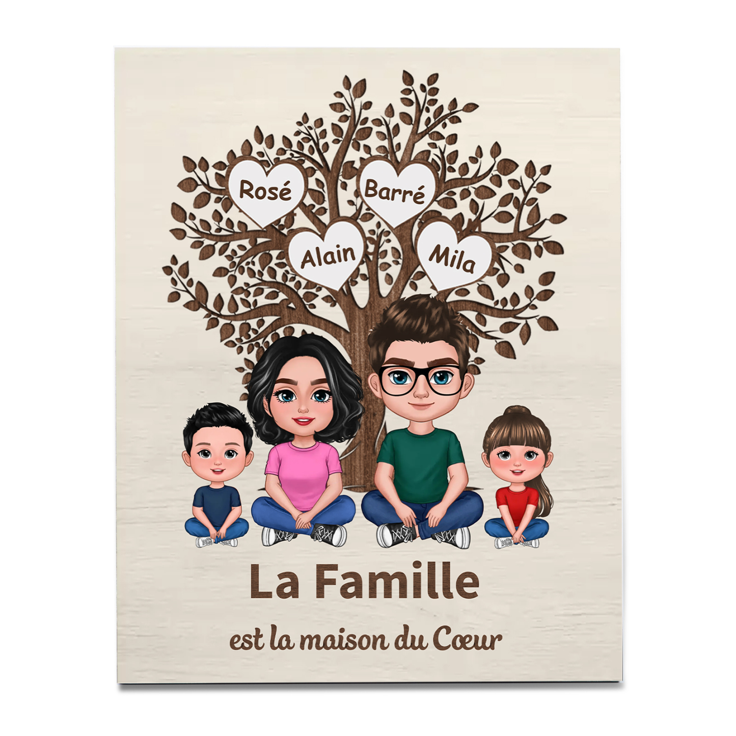 Cadre en Bois arbre familial 2-7 Prénoms Personnalisés Cadeau pour famille | Jessemade