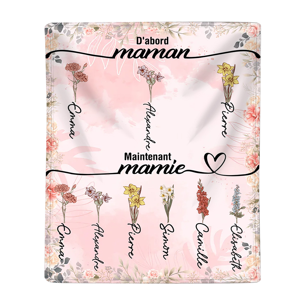 À Mamie/Maman Couverture 2-12 Prénoms Personnelisés avec fleur de naissance | Jessemade