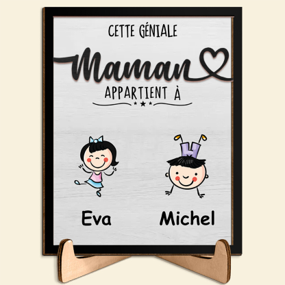À Maman - Cadre en Bois 1-4 Prénoms Personnalisés avec Illustrations Cadeau pour Mamie | Jessemade