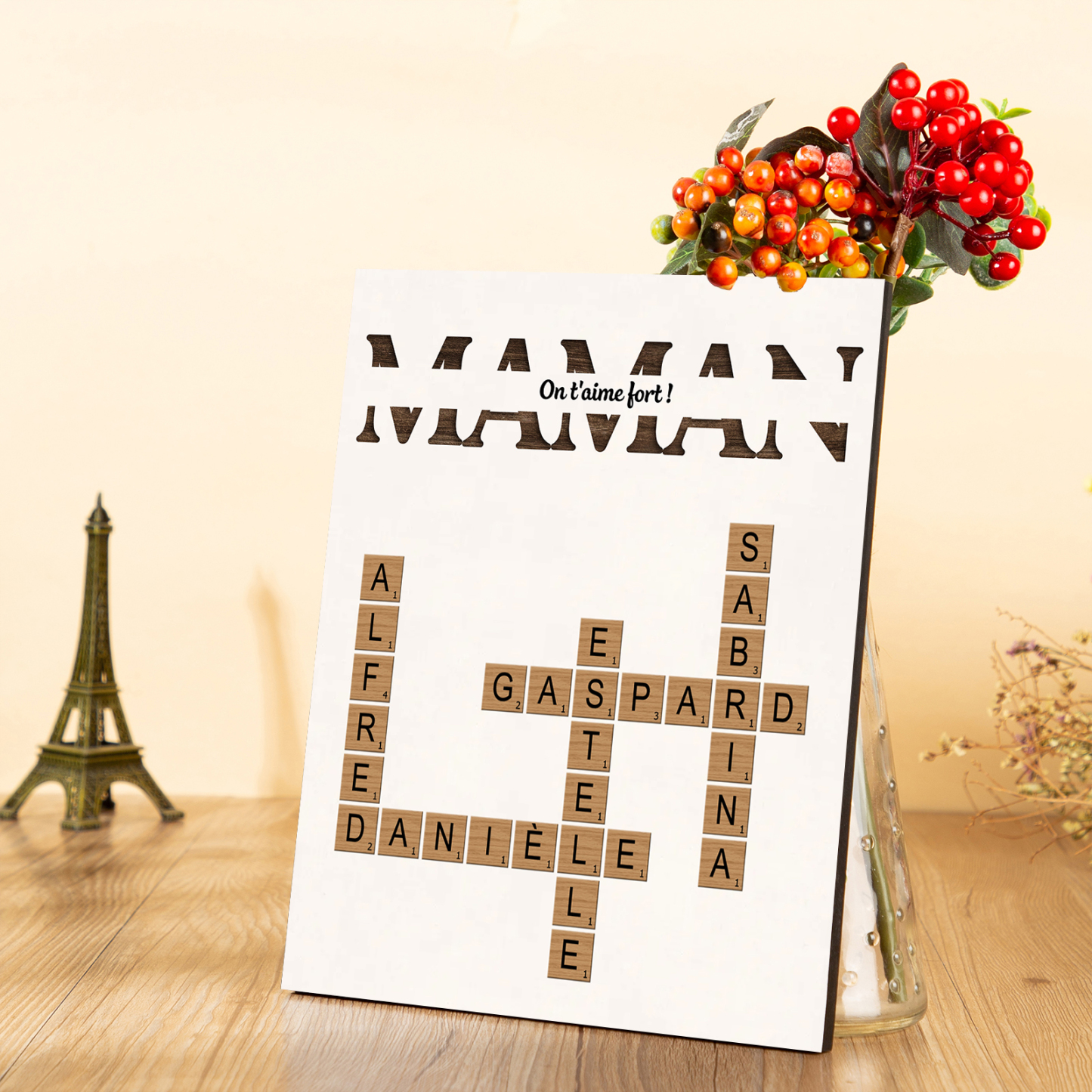 À Maman - Cadre en Bois grille de mots croisés 1-7 Prénoms Personnalisés Cadeau Pour Mère | Jessemade