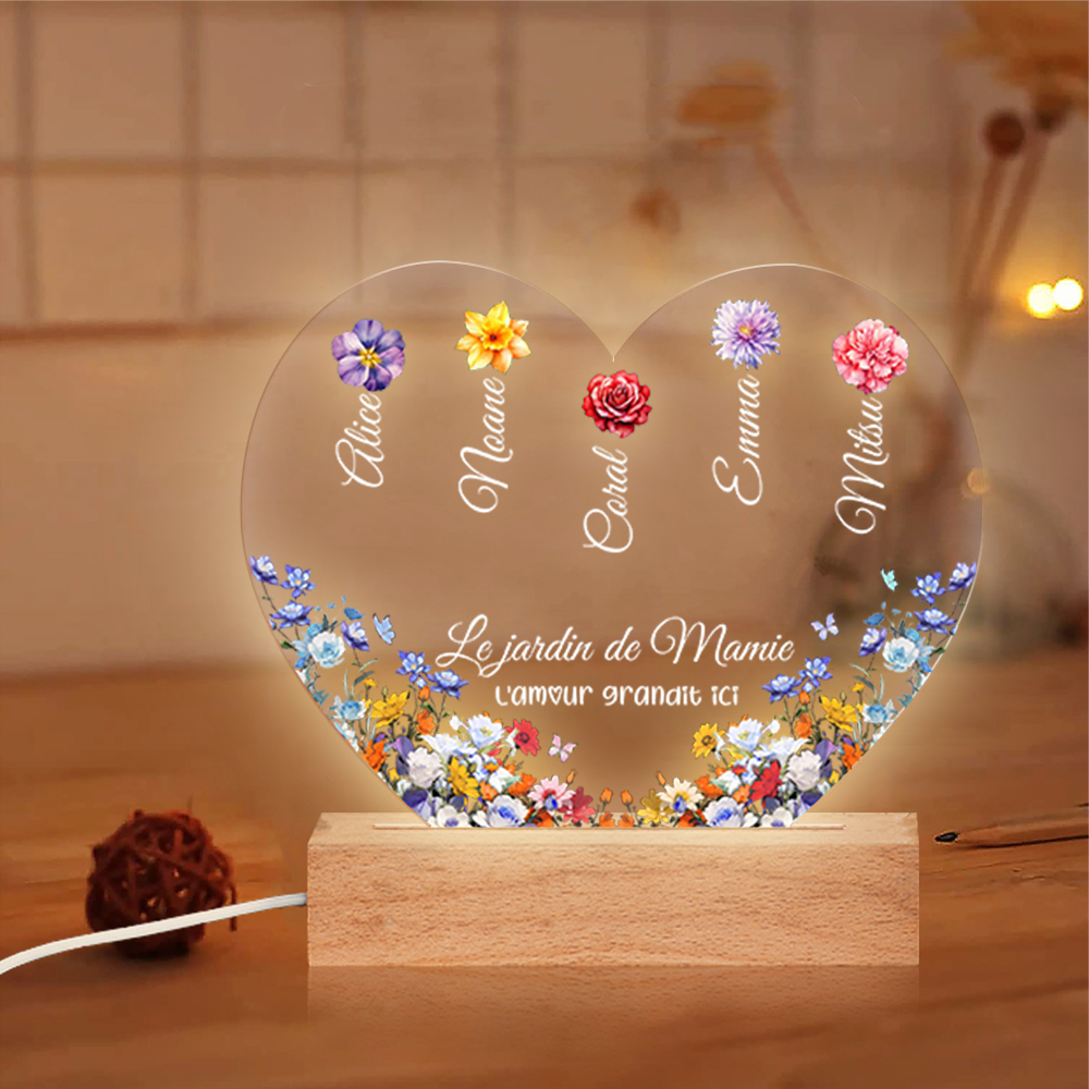 Veilleuse LED personnalisée en forme de cœur – Cadeau unique pour mamie | Jessemade
