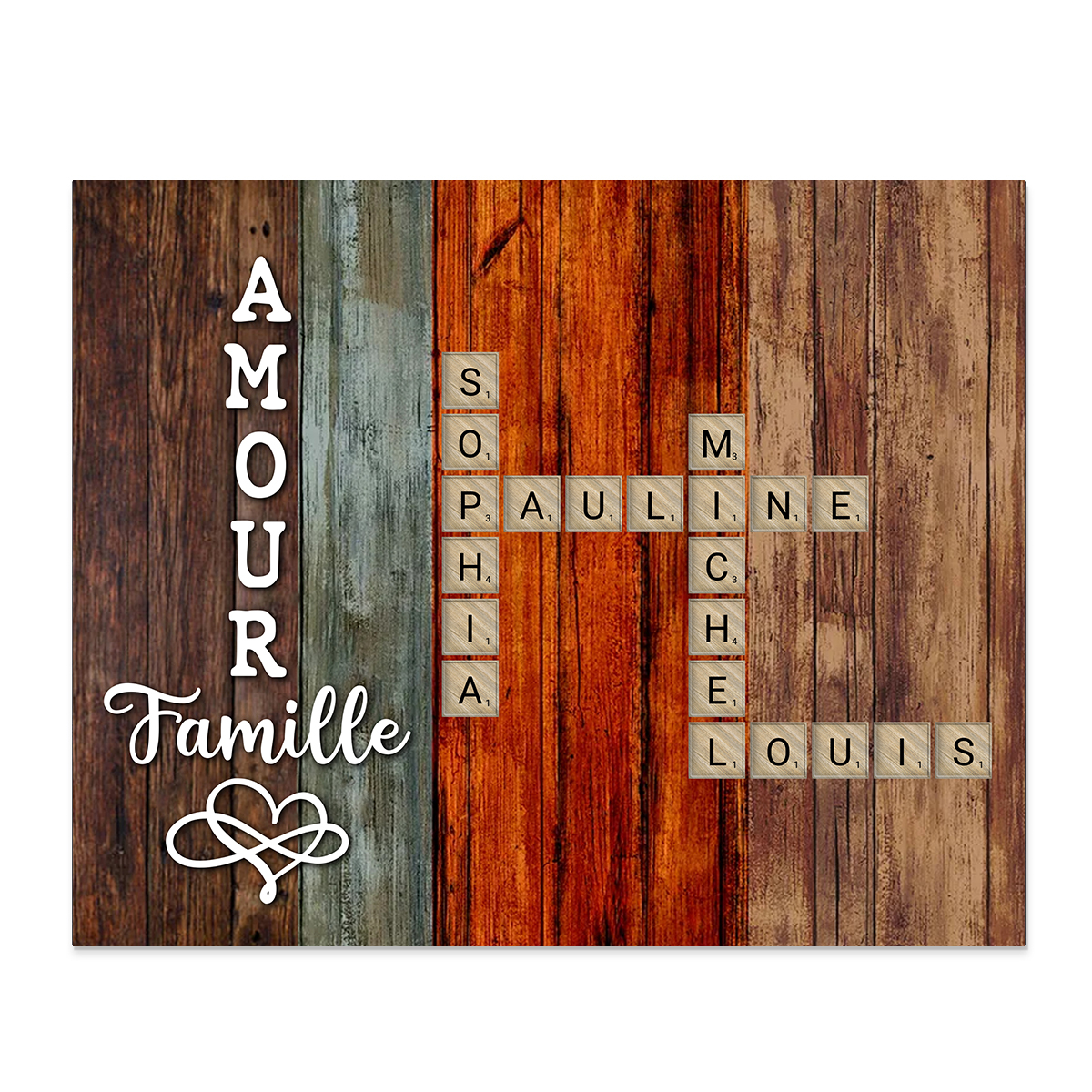 Cadre en Bois grille de mots croisés 1-12 Prénoms Personnalisés Amour famille Cadeau pour Famille | Jessemade