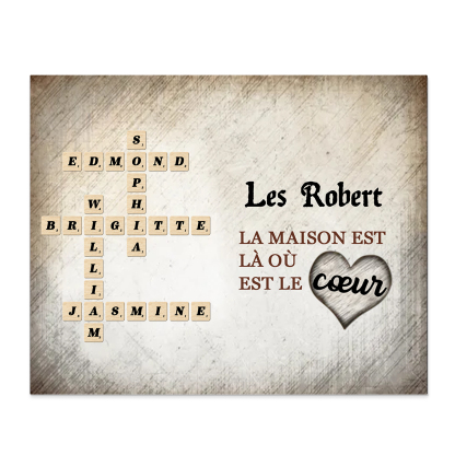 Cadre en Bois grille de mots croisés 1-12 Prénoms familialux Personnalisés Amour famille Cadeau pour Famille | Jessemade