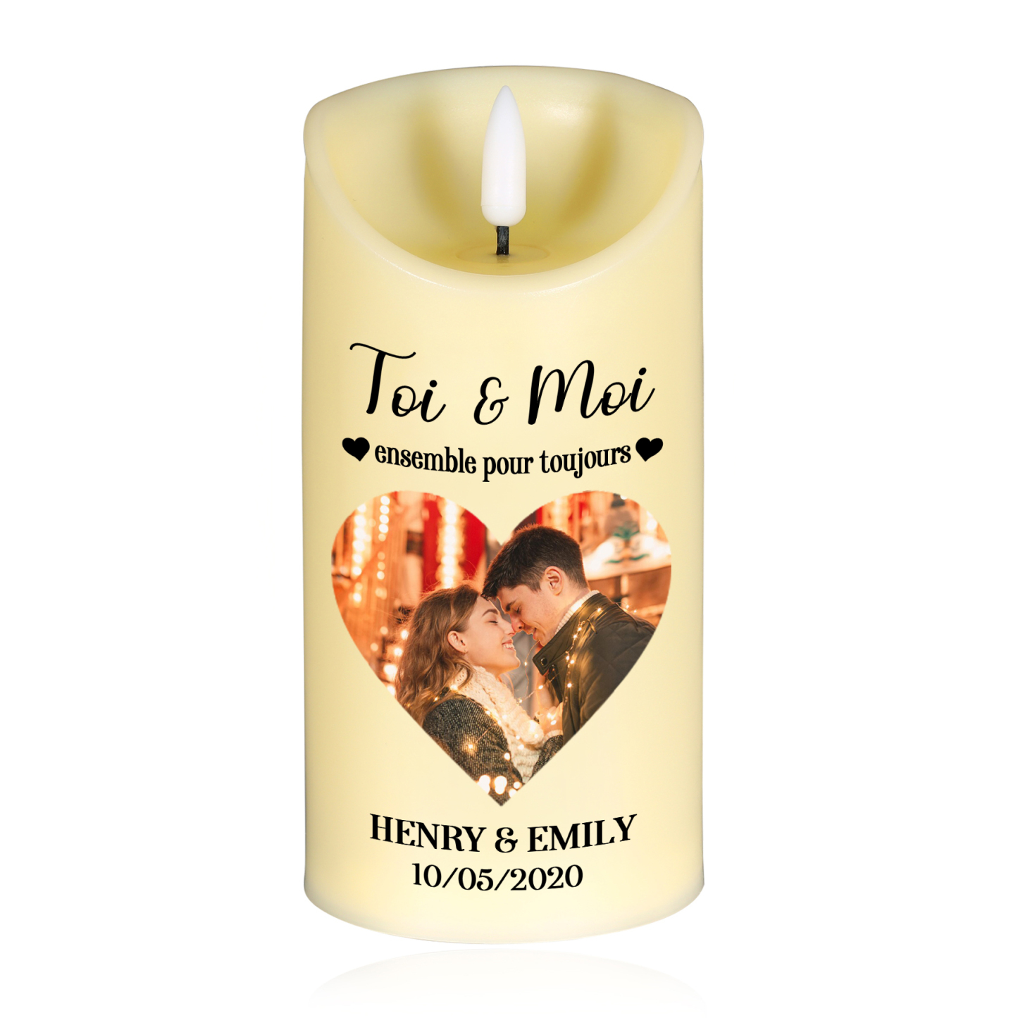À mon Amour-Bougie Électronique 2 Prénoms Personnalisés avec Photo et Date Bougie Led pour Couple | Jessemade