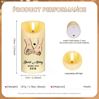 Bougie Électronique 2 Prénoms et Années Personnalisés Bougie LED Cadeau Coffret pour Couple | Jessemade