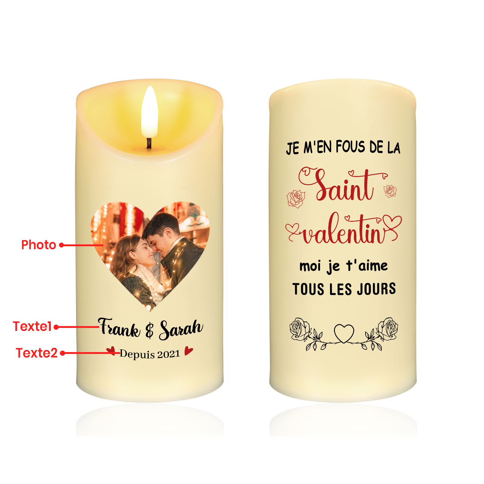 Bougie Électronique Textes Personnalisés avec Photo Bougie LED Cadeau Coffret pour Couple | Jessemade