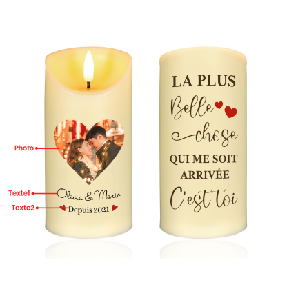 Bougie Électronique 2 Textes Personnalisés avec Photo Bougie LED Cadeau Coffret pour Couple | Jessemade