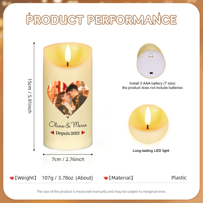 Bougie Électronique 2 Textes Personnalisés avec Photo Bougie LED Cadeau Coffret pour Couple | Jessemade