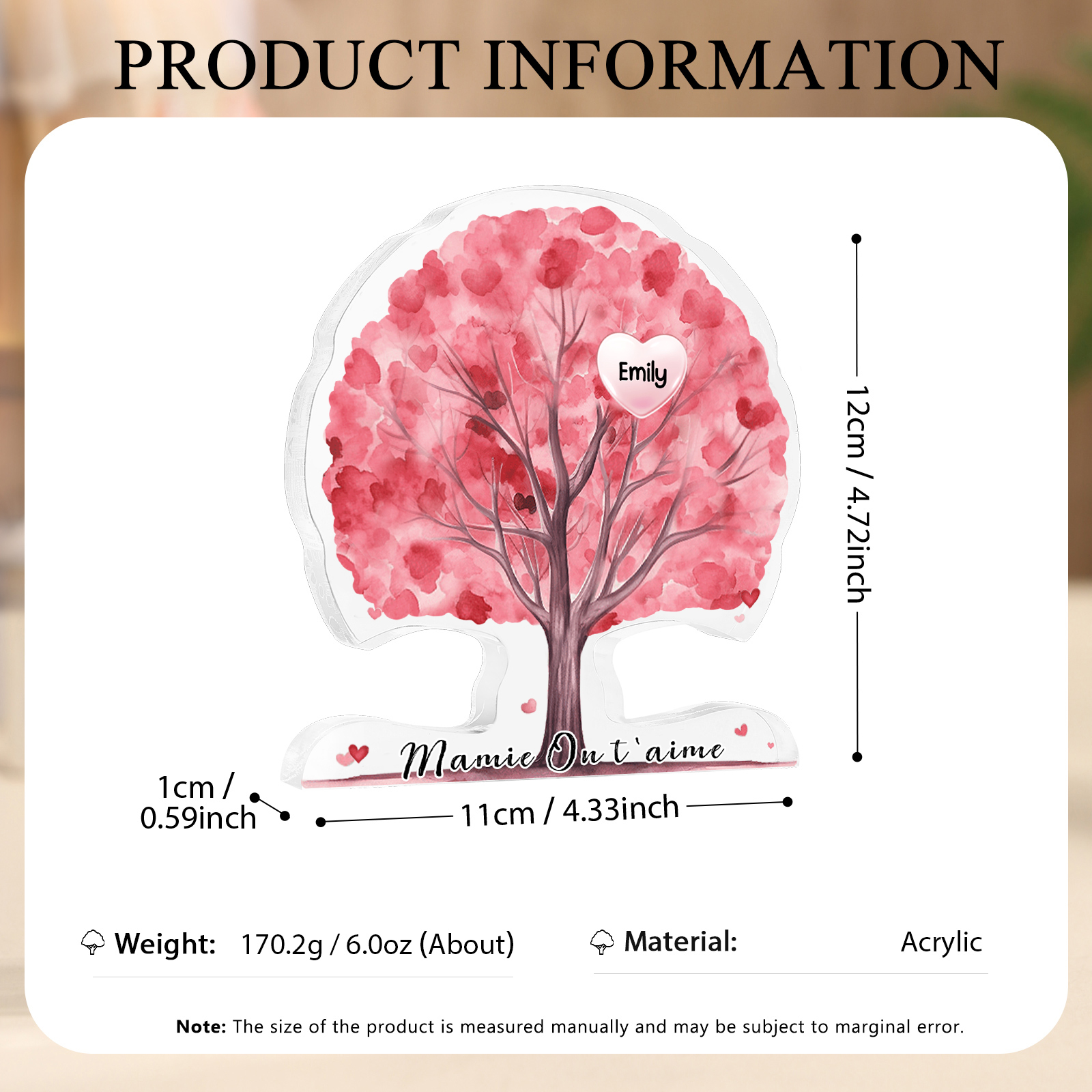 À Mamie - Plaque Acrylique en Forme d'Arbre de Vie Personnalisés avec Prénom et Texte Cadeau pour Famille | Jessemade