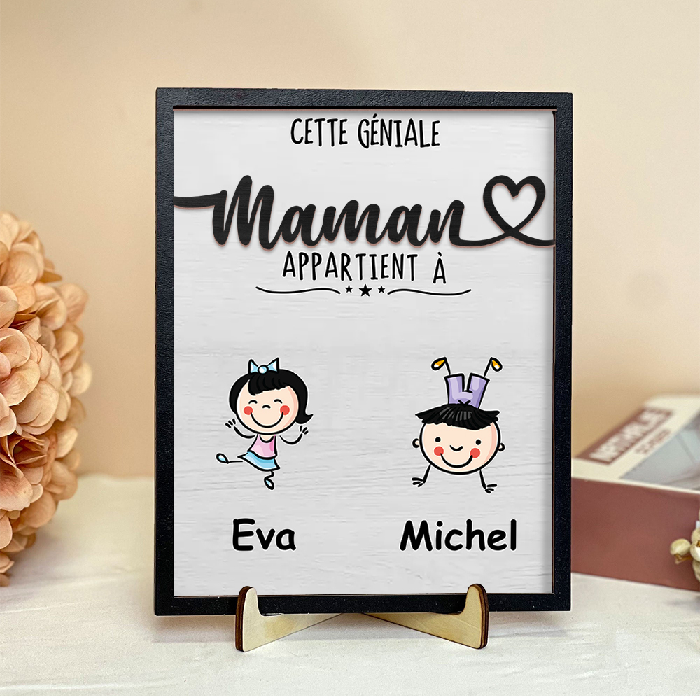 À Maman - Cadre en Bois 1-4 Prénoms Personnalisés avec Illustrations Cadeau pour Mamie | Jessemade