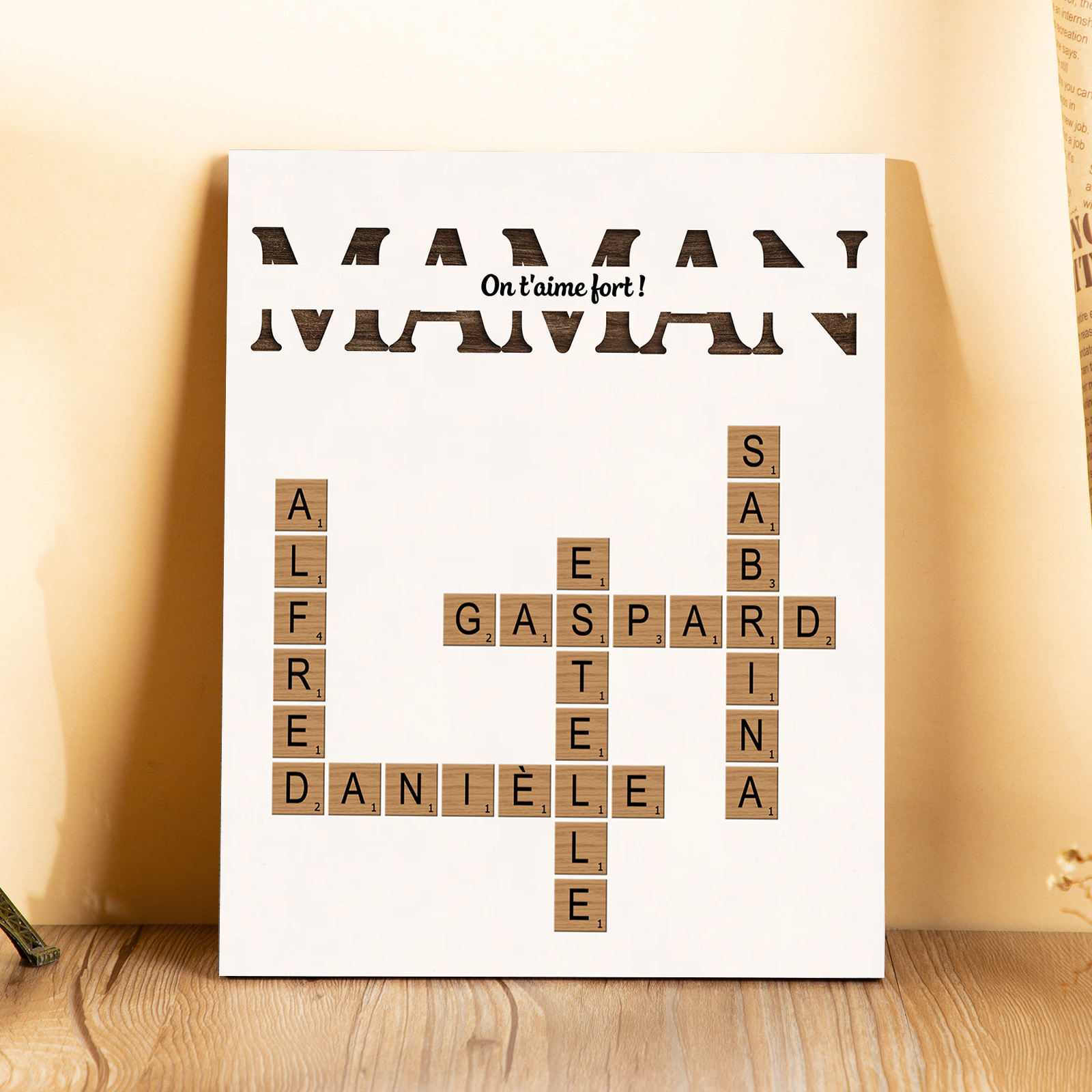 À Maman - Cadre en Bois grille de mots croisés 1-7 Prénoms Personnalisés Cadeau Pour Mère | Jessemade