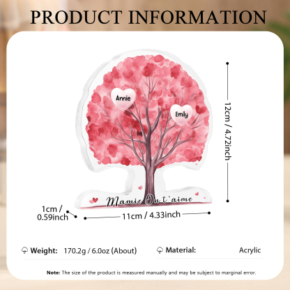 À Mamie - Plaque Acrylique en Forme d'Arbre de Vie Personnalisé avec 2 Prénoms et Texte Cadeau pour Famille | Jessemade