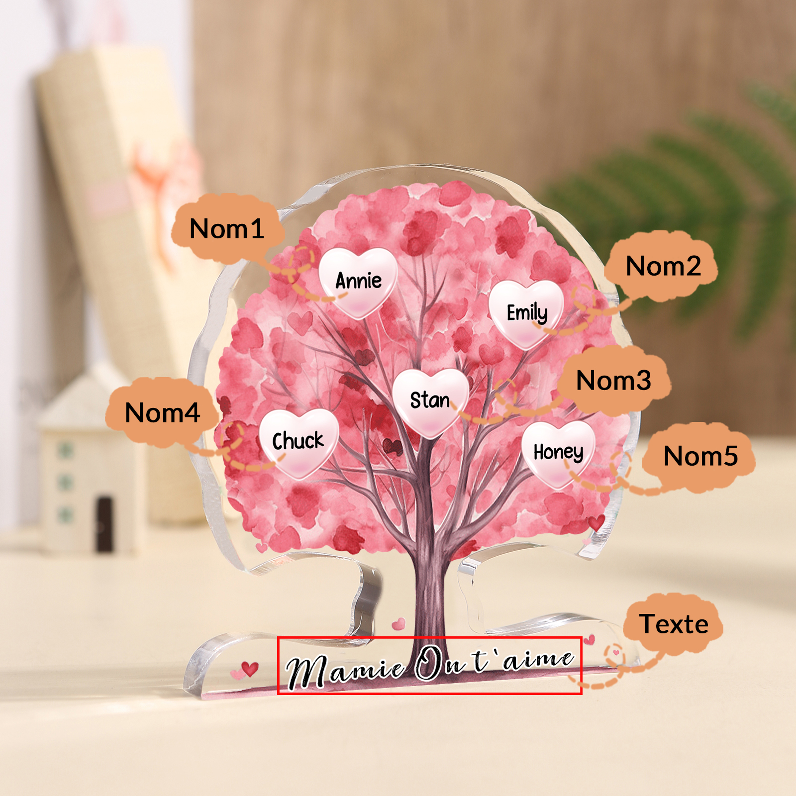 À Mamie - Plaque Acrylique en Forme d'Arbre de Vie Personnalisé avec 5 Prénoms et Texte Cadeau pour Famille | Jessemade