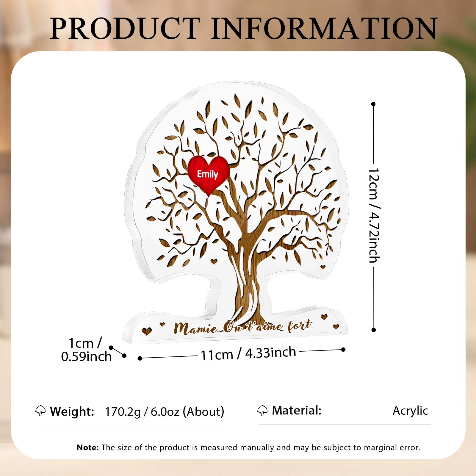 À Mamie - Plaque Acrylique en Forme d'Arbre de Vie Prénom Personnalisé avec Texte Cadeau Famille | Jessemade