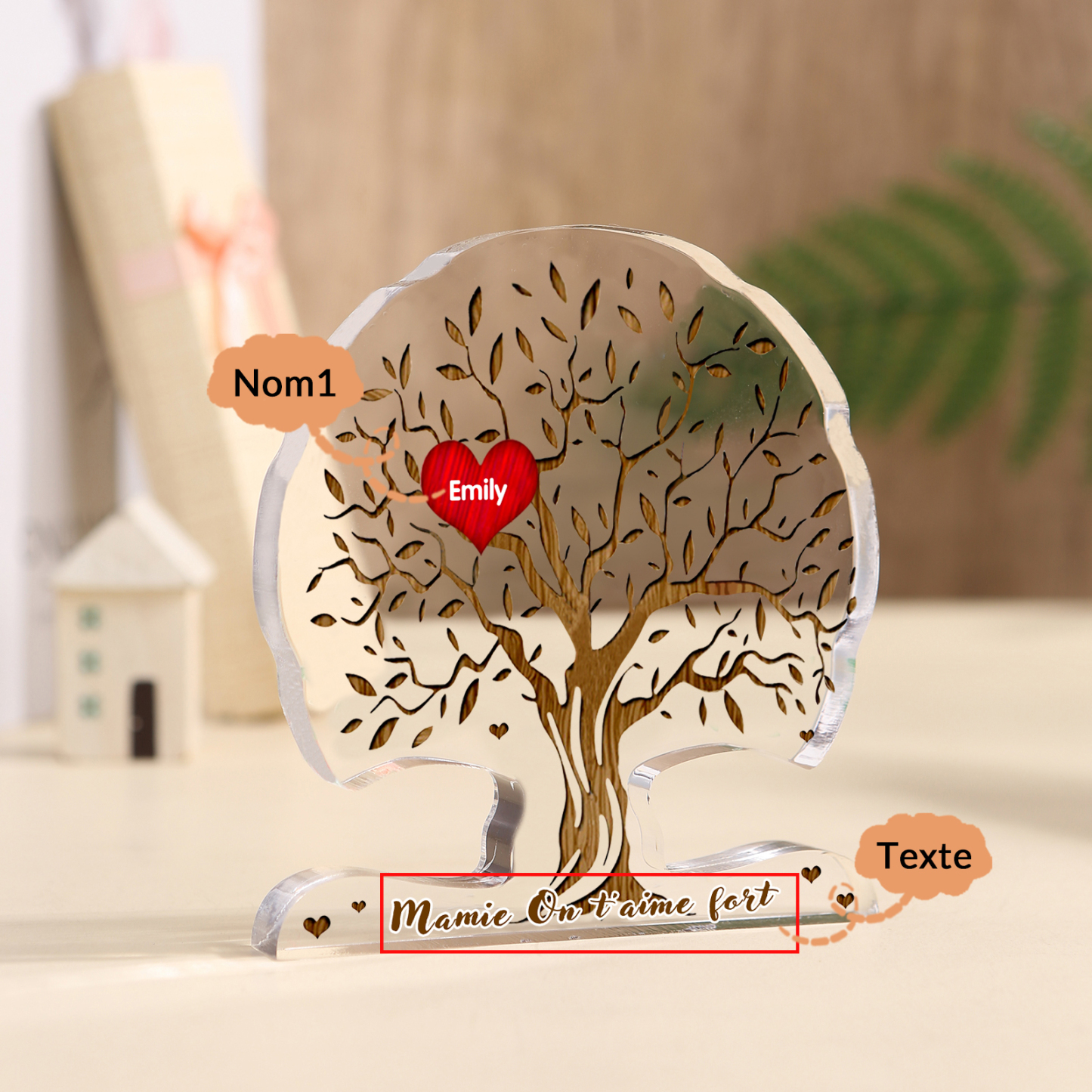 À Mamie - Plaque Acrylique en Forme d'Arbre de Vie Prénom Personnalisé avec Texte Cadeau Famille | Jessemade