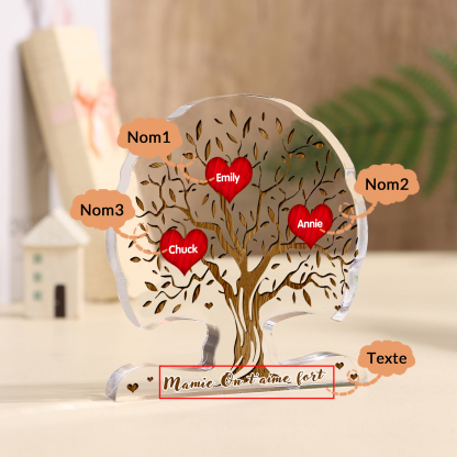 À Mamie - Plaque Acrylique en Forme d'Arbre de Vie 3 Prénoms Personnalisés avec Texte Cadeau Famille | Jessemade