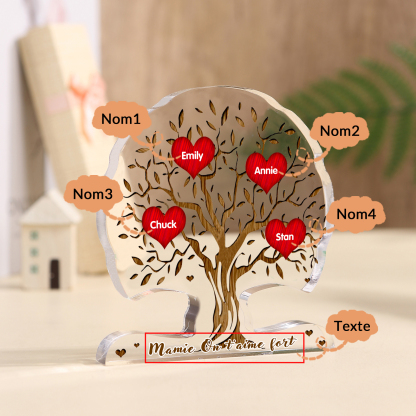 À Mamie - Plaque Acrylique en Forme d'Arbre de Vie 4 Prénoms Personnalisés avec Texte Cadeau Famille | Jessemade
