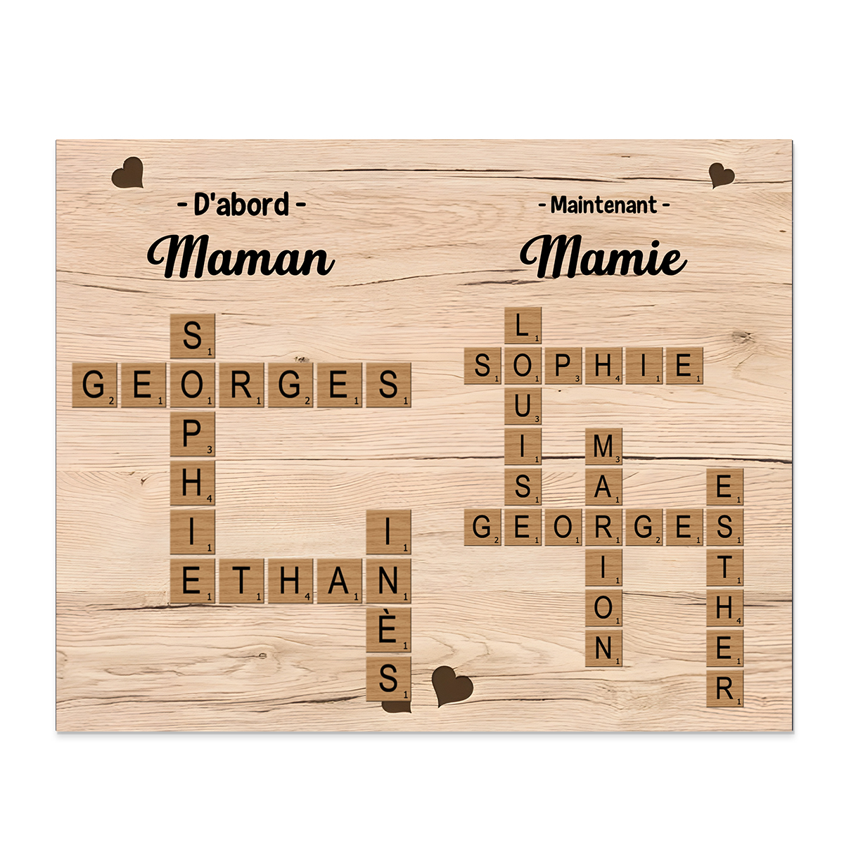 À Mamie - Cadre en Bois grille de mots croisés 1-12 Prénoms Personnalisés Cadeau pour Mamie | Jessemade
