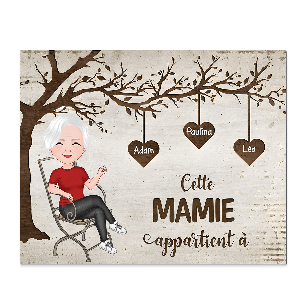 À Mamie - Cadre en Bois 1-8 Prénoms Personnalisés avec Illustrations Cadeau Pour Mamie | Jessemade