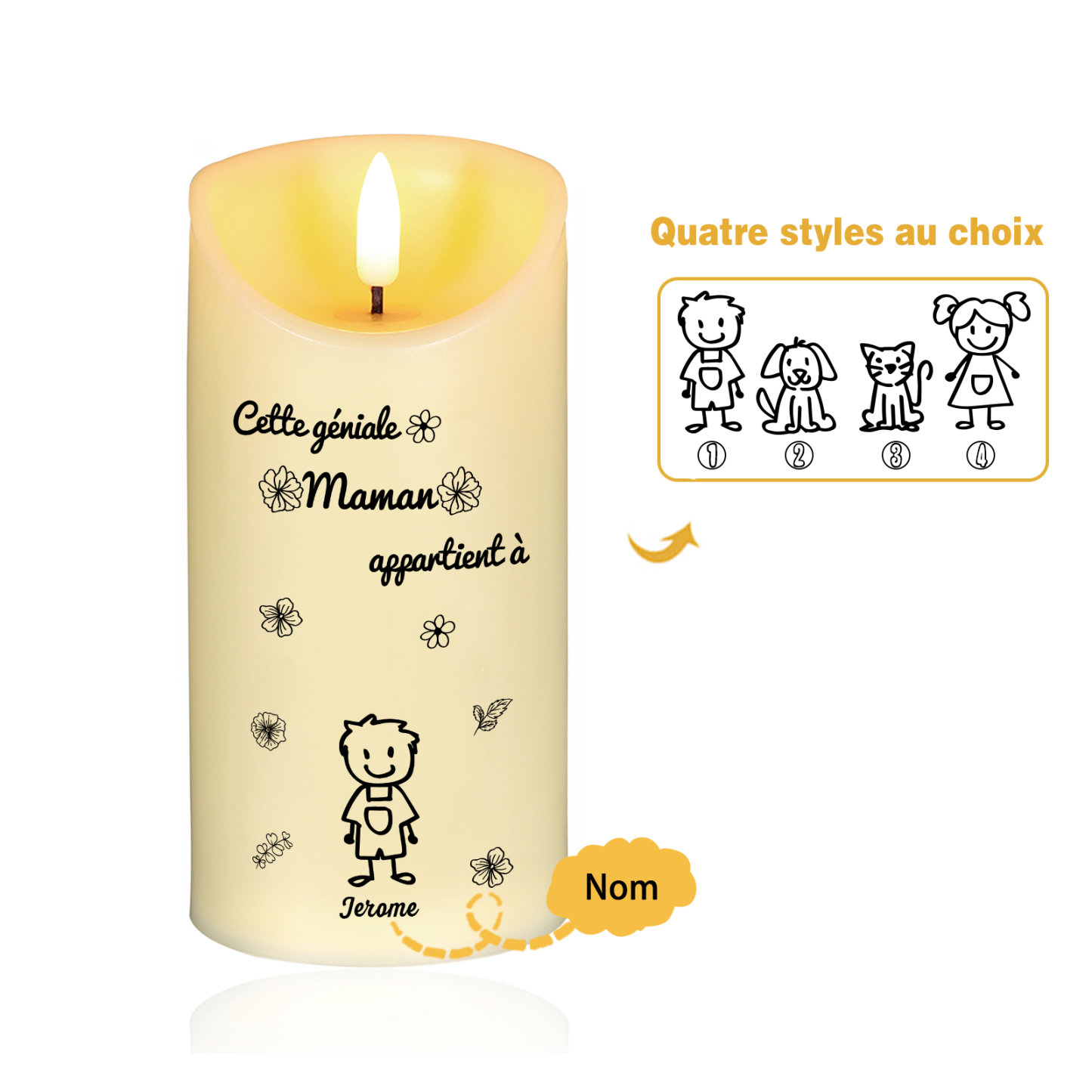 À Maman - Bougie Électronique Personnalisée avec 1Prénom et 1 dessin Bougie LED Avec Coffret pour Maman | Jessemade