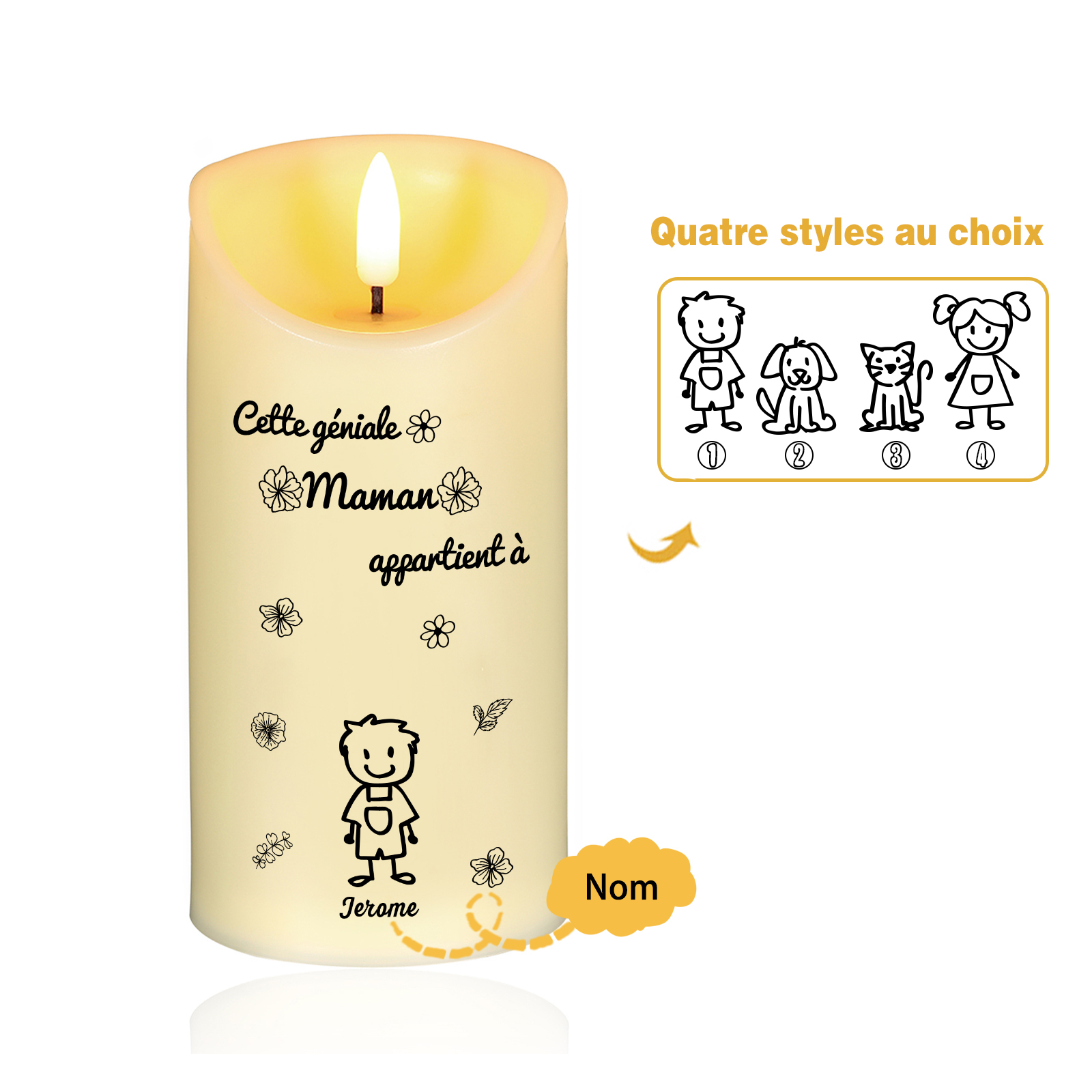 À Maman - Bougie Électronique Personnalisée avec 1Prénom et 1 dessin Bougie LED Avec Coffret pour Maman | Jessemade