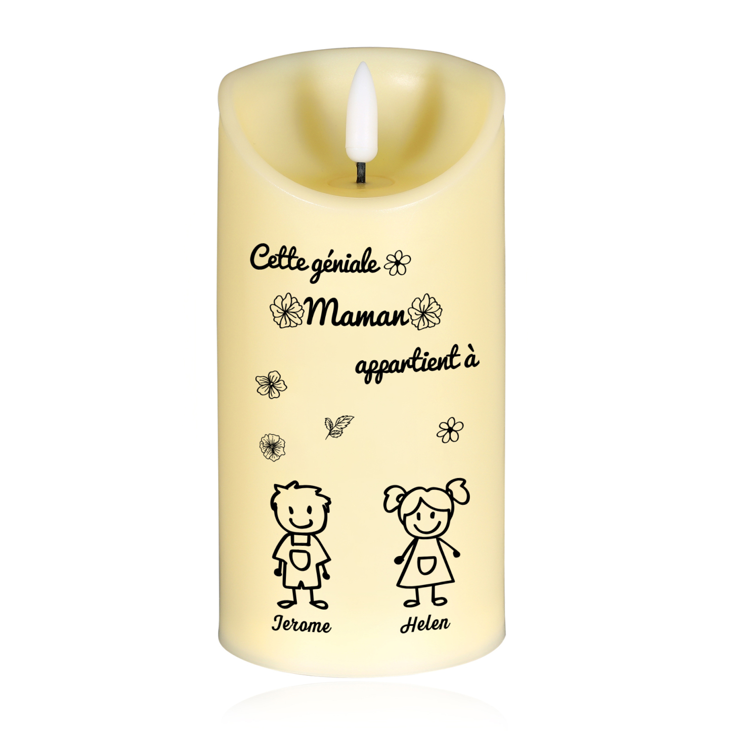 À Maman - Bougie Électronique Personnalisée avec 2 Prénoms et 2 Dessins Bougie LED Avec Coffret pour Maman | Jessemade