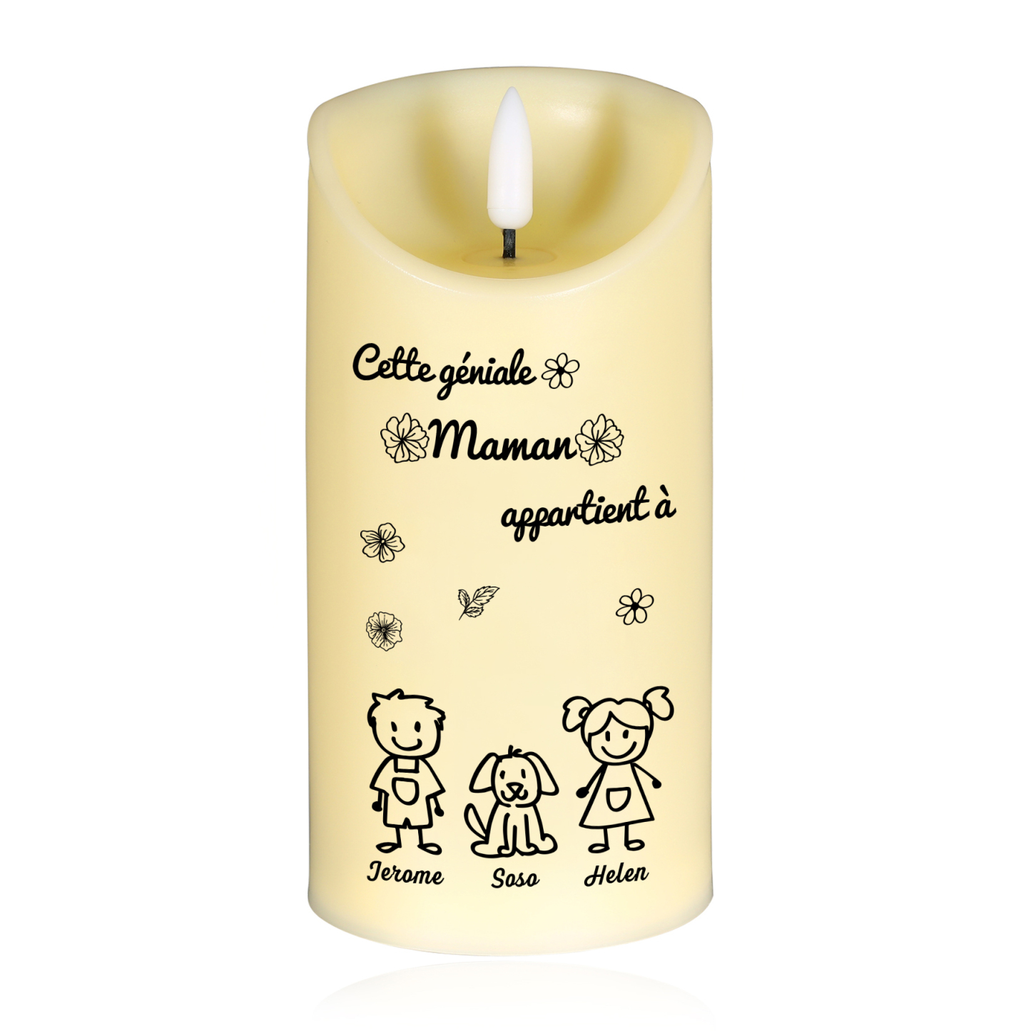 À Maman - Bougie Électronique Personnalisée avec 3 Prénoms et 3 Dessins Bougie LED Avec Coffret pour Maman | Jessemade