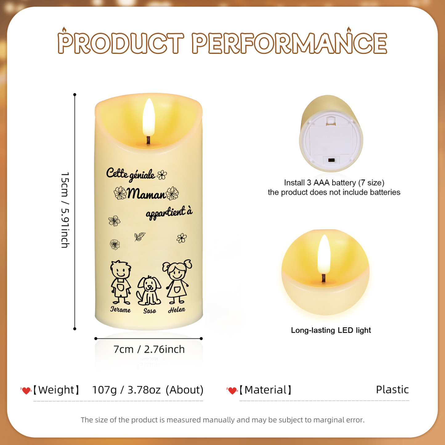 À Maman - Bougie Électronique Personnalisée avec 3 Prénoms et 3 Dessins Bougie LED Avec Coffret pour Maman | Jessemade