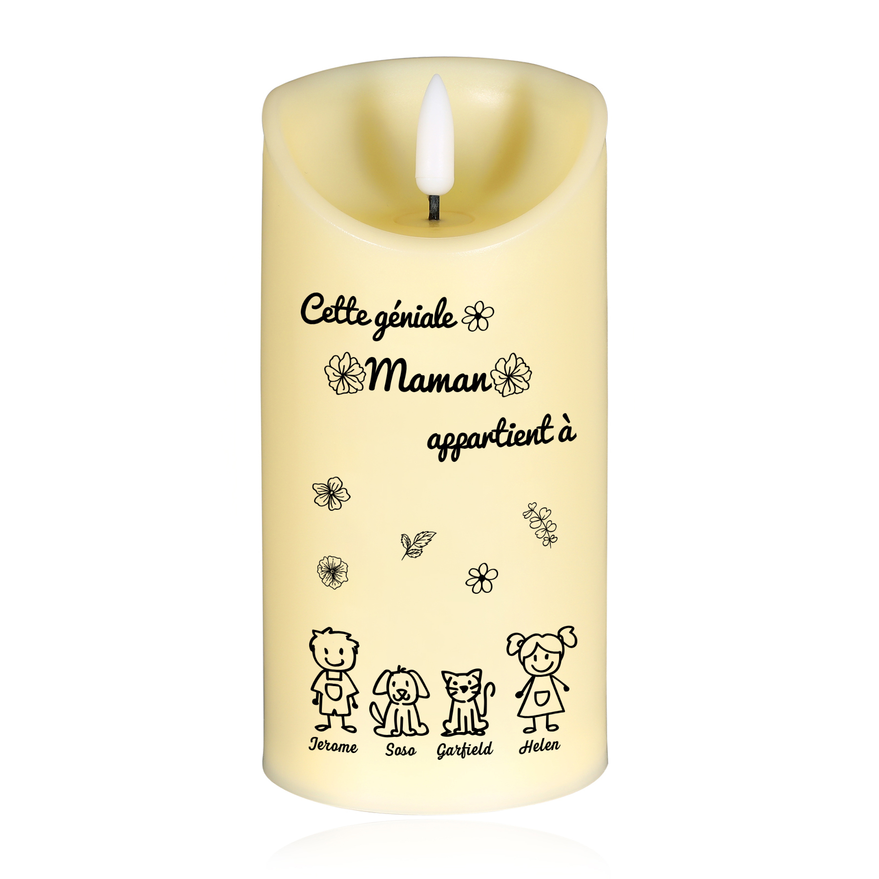 À Maman - Bougie Électronique Personnalisée avec 4 Prénoms et 4 Dessins Bougie LED Avec Coffret pour Maman | Jessemade