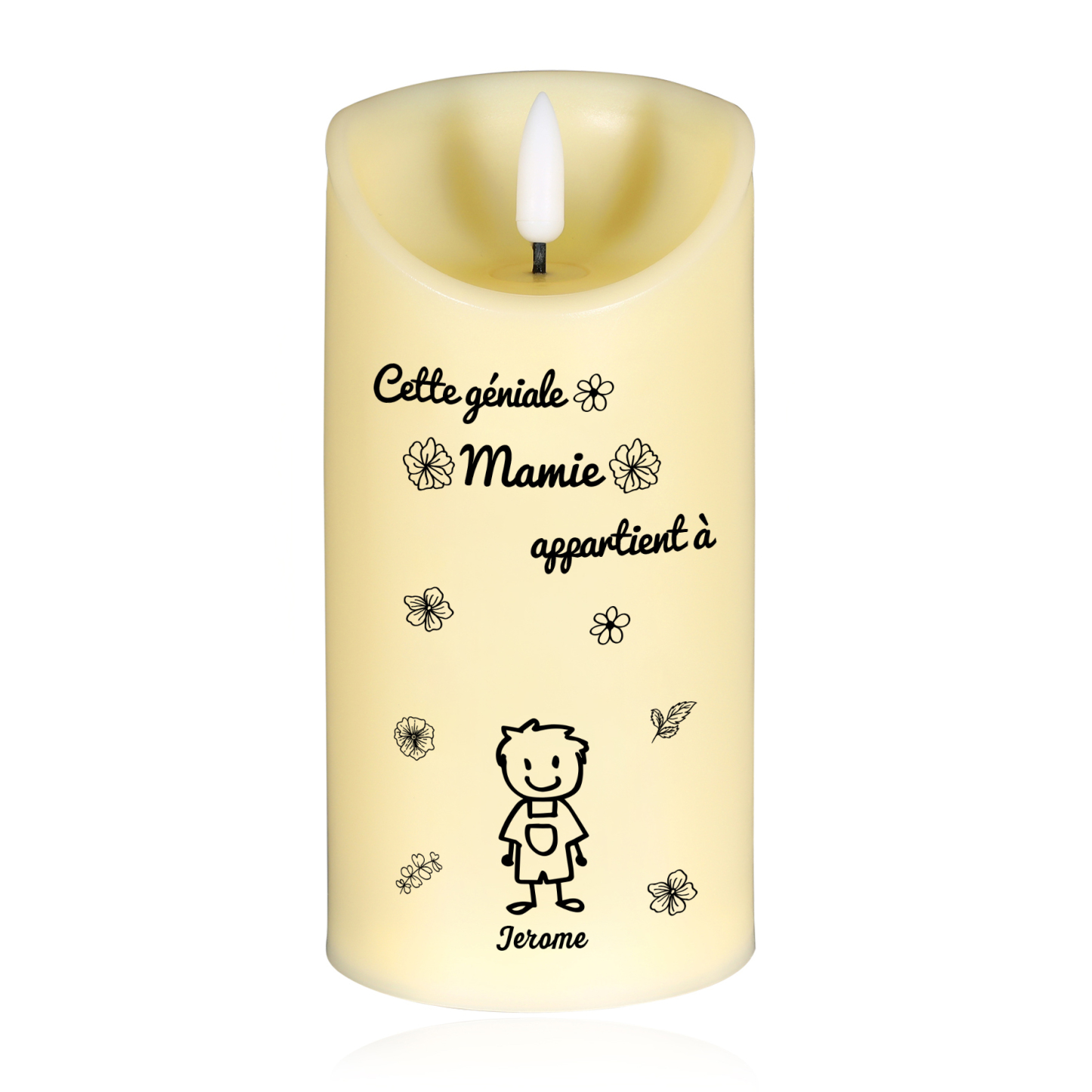 À Mamie - Bougie Électronique 1 Prénom Personnalisé avec 1 Dessin Bougie LED Avec Coffret pour Mamie | Jessemade