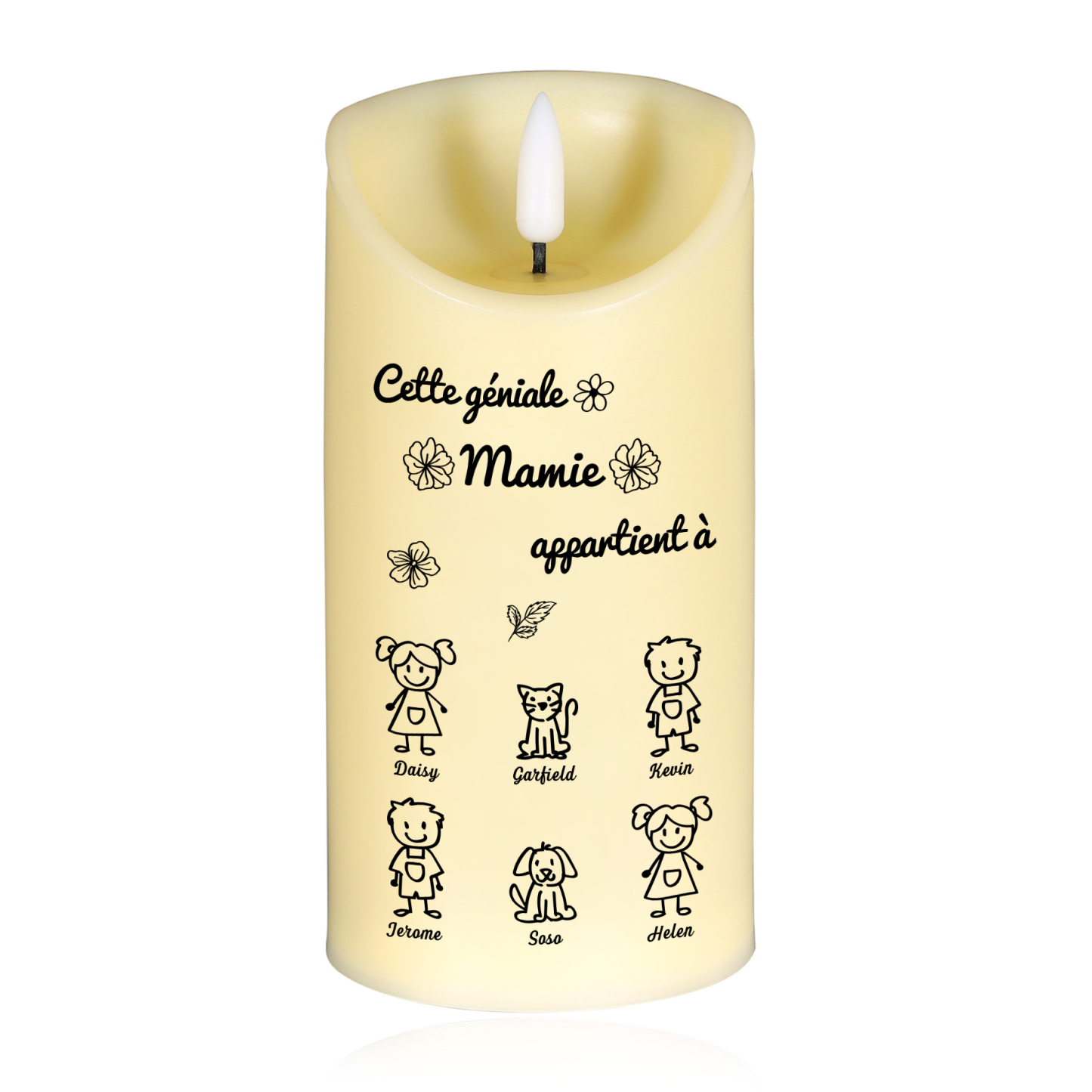 À Mamie - Bougie Électronique 6 Prénoms Personnalisés avec 6 Dessins Bougie LED Avec Coffret pour Mamie | Jessemade
