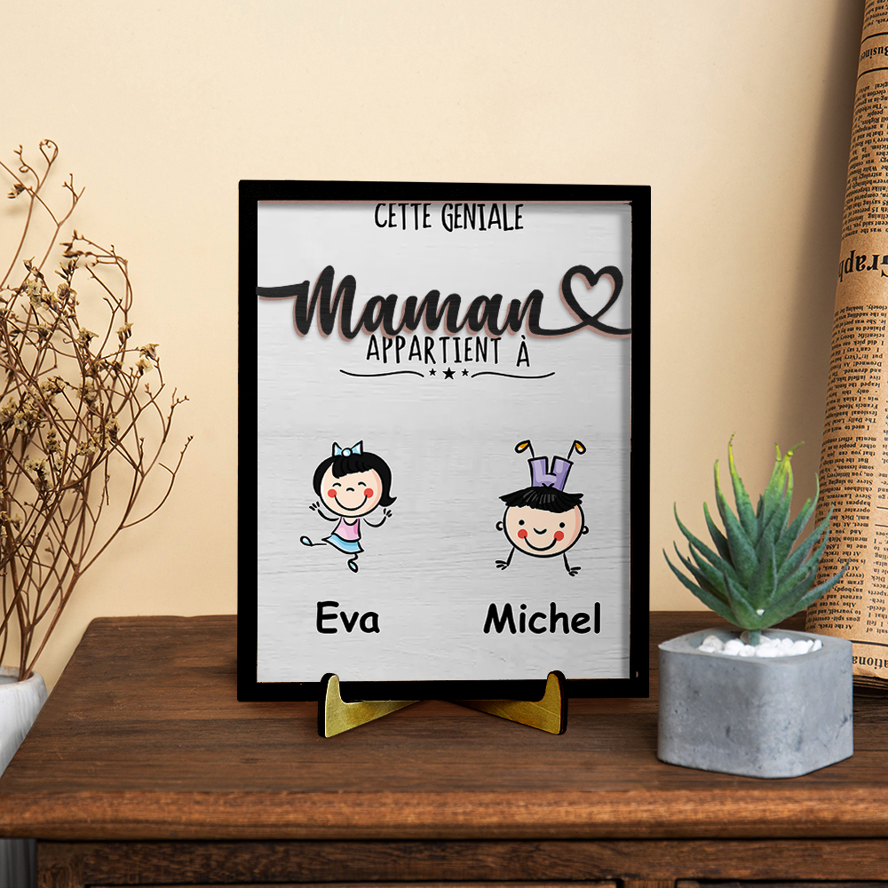 À Maman - Cadre en Bois 1-4 Prénoms Personnalisés avec Illustrations Cadeau pour Mamie | Jessemade