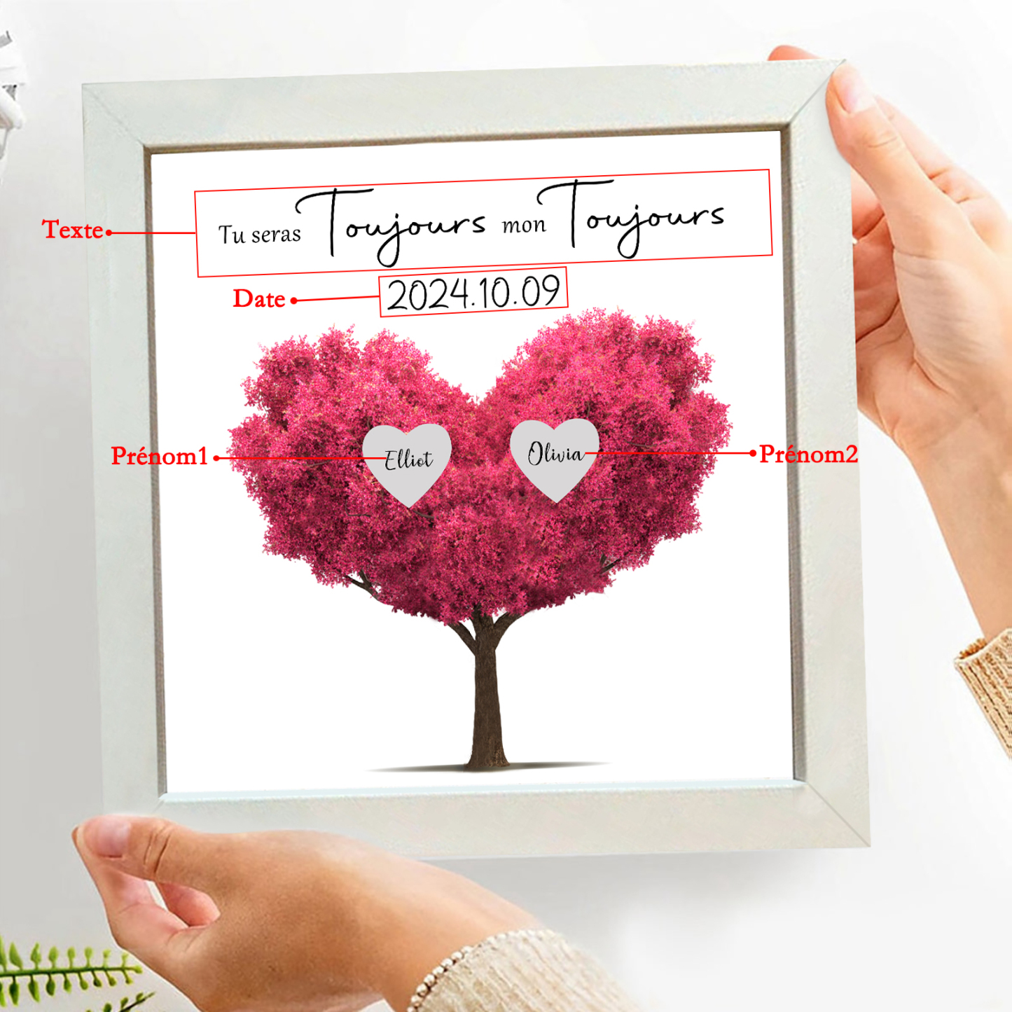 Cadre photo Arbre d'amour 2 Prénoms Personnalisés Cadeau pour couple le saint-valentin | Jessemade
