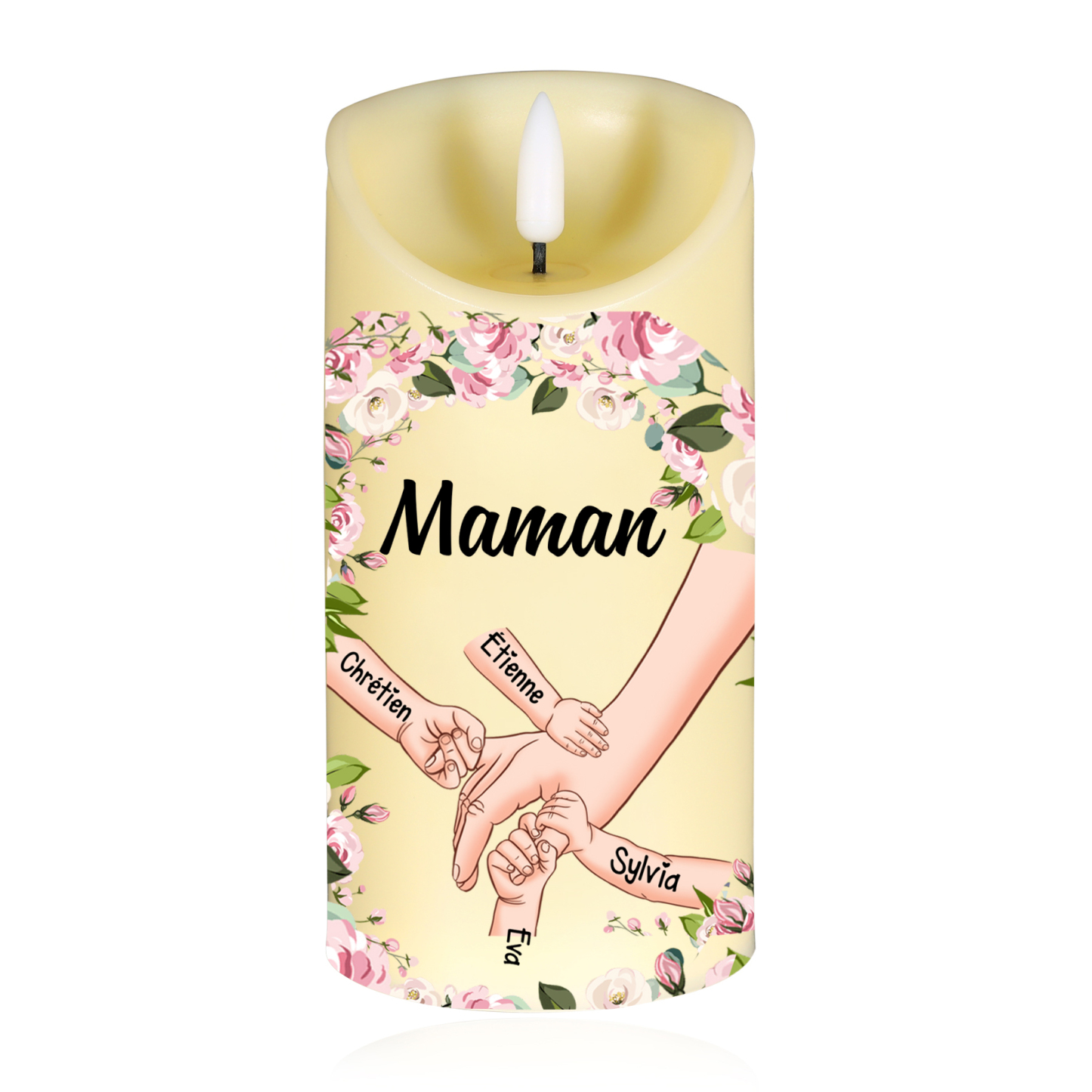 À ma Maman - Bougie Électronique Personnalisée avec 1-6 Prénoms La Main Dans La Main LED Lumières pour Maman | Jessemade