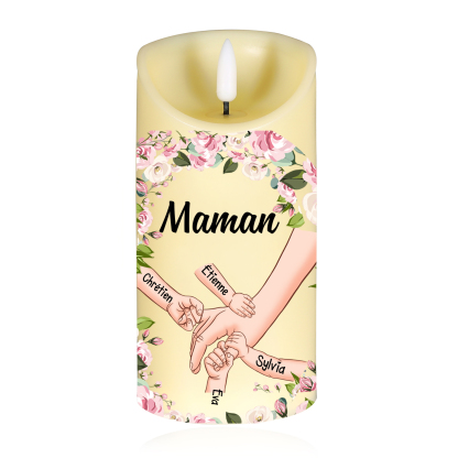 À ma Maman - Bougie Électronique Personnalisée avec 1-6 Prénoms La Main Dans La Main LED Lumières pour Maman | Jessemade