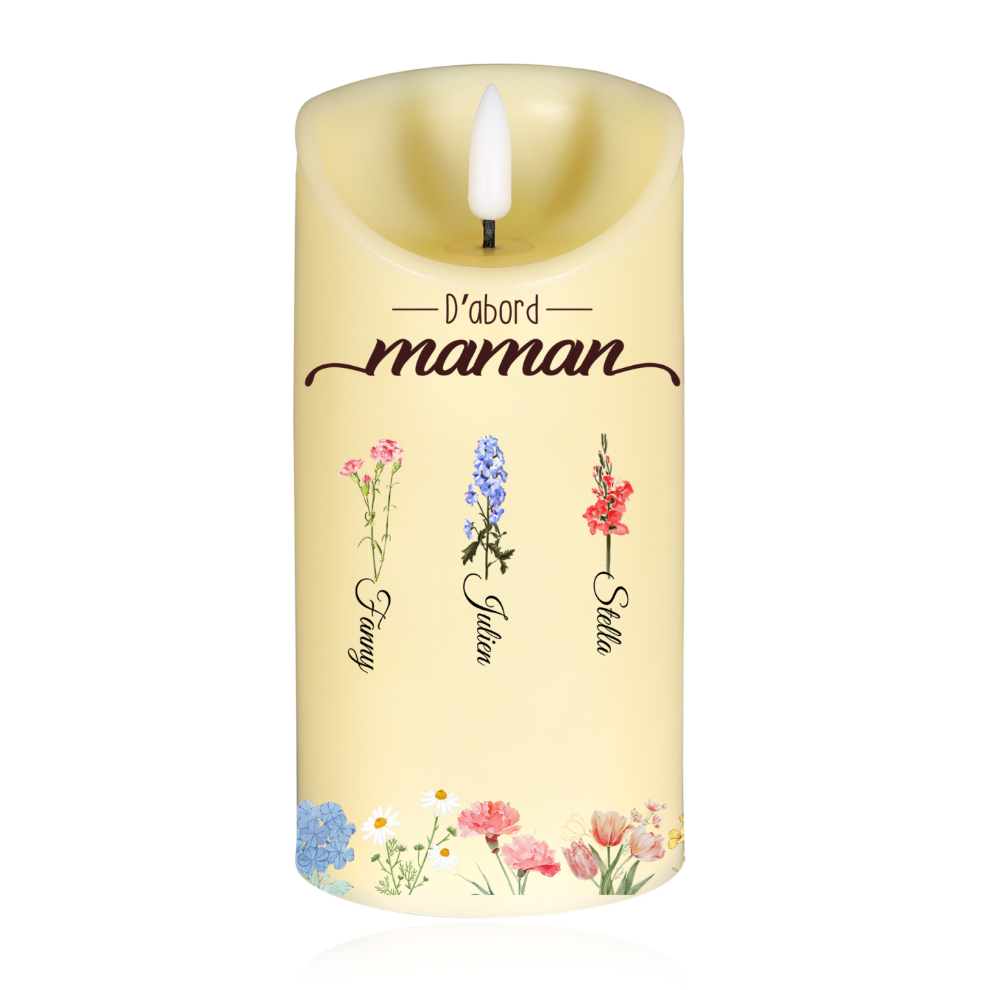 À ma Maman/Mamie-Bougie LED 2-10 Prénoms Personnalisés avec Fleur de Naissance Bougie Électronique | Jessemade