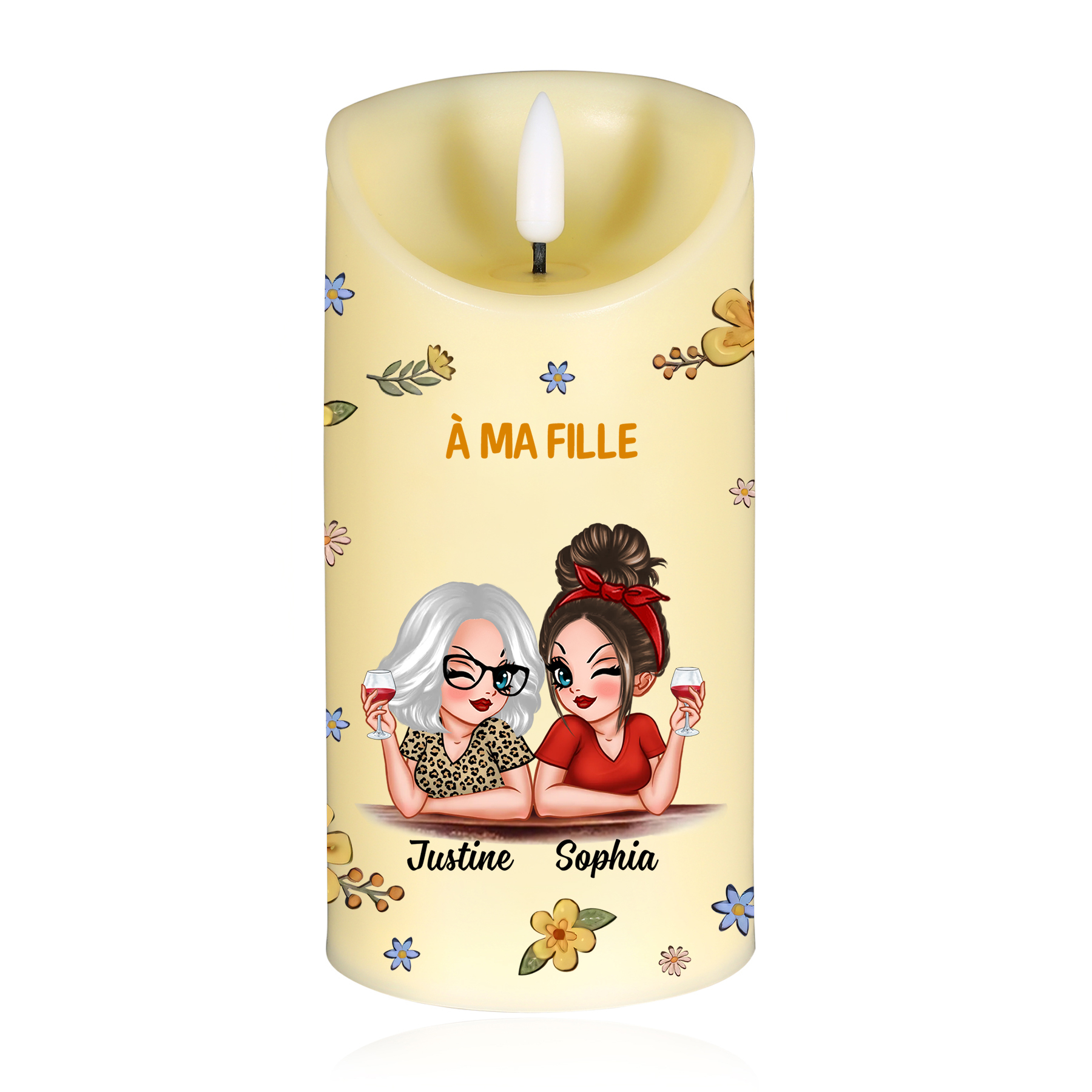 À ma Fille-Bougie LED 2 Prénoms Personnalisés Bougie Électronique Cadeau lumineux et touchant de Maman à sa Fille | Jessemade