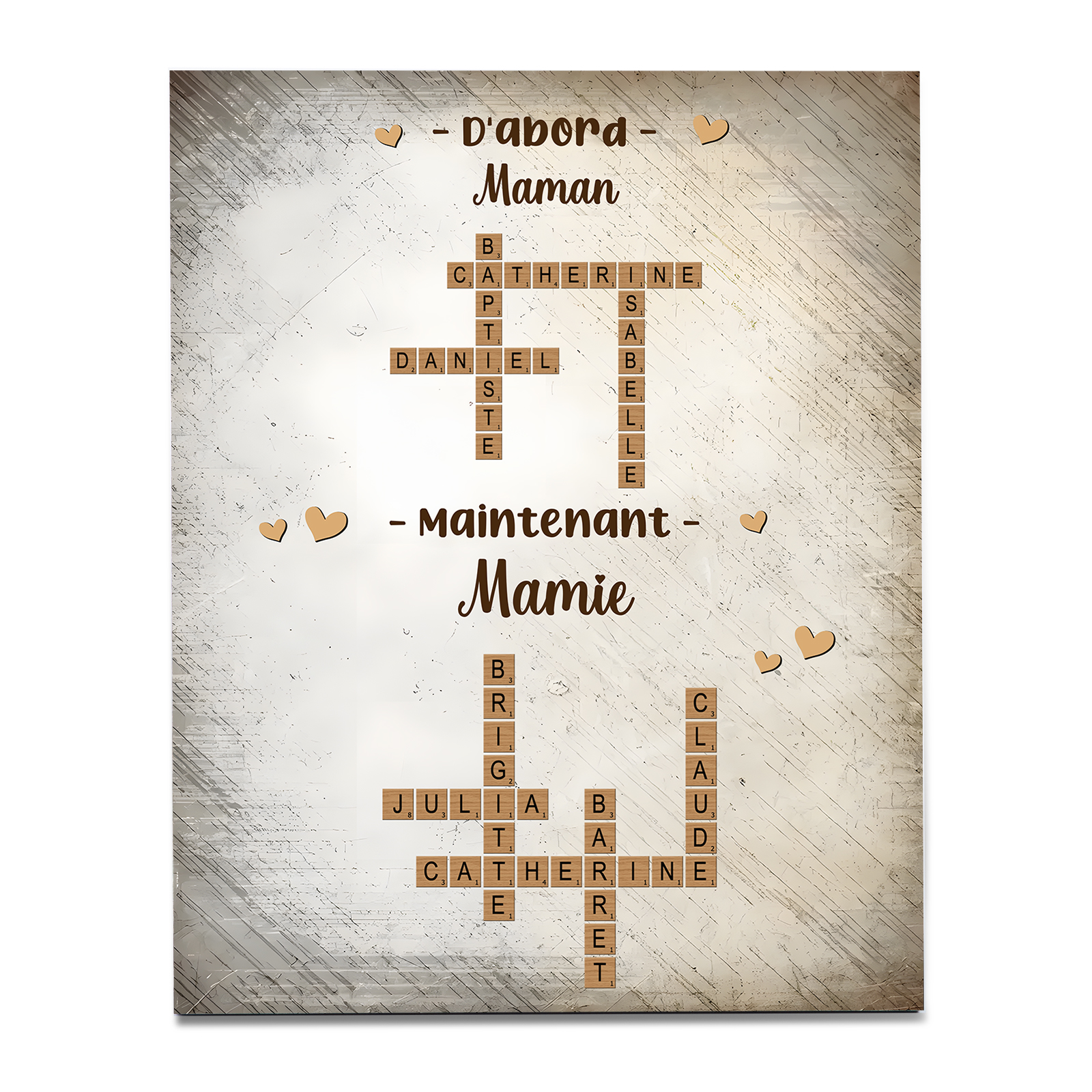 À Maman/Mamie - Cadre en Bois Grille de Mots Croisés 1-12 Prénoms Personnalisés Cadeau Fête des Mères | Jessemade
