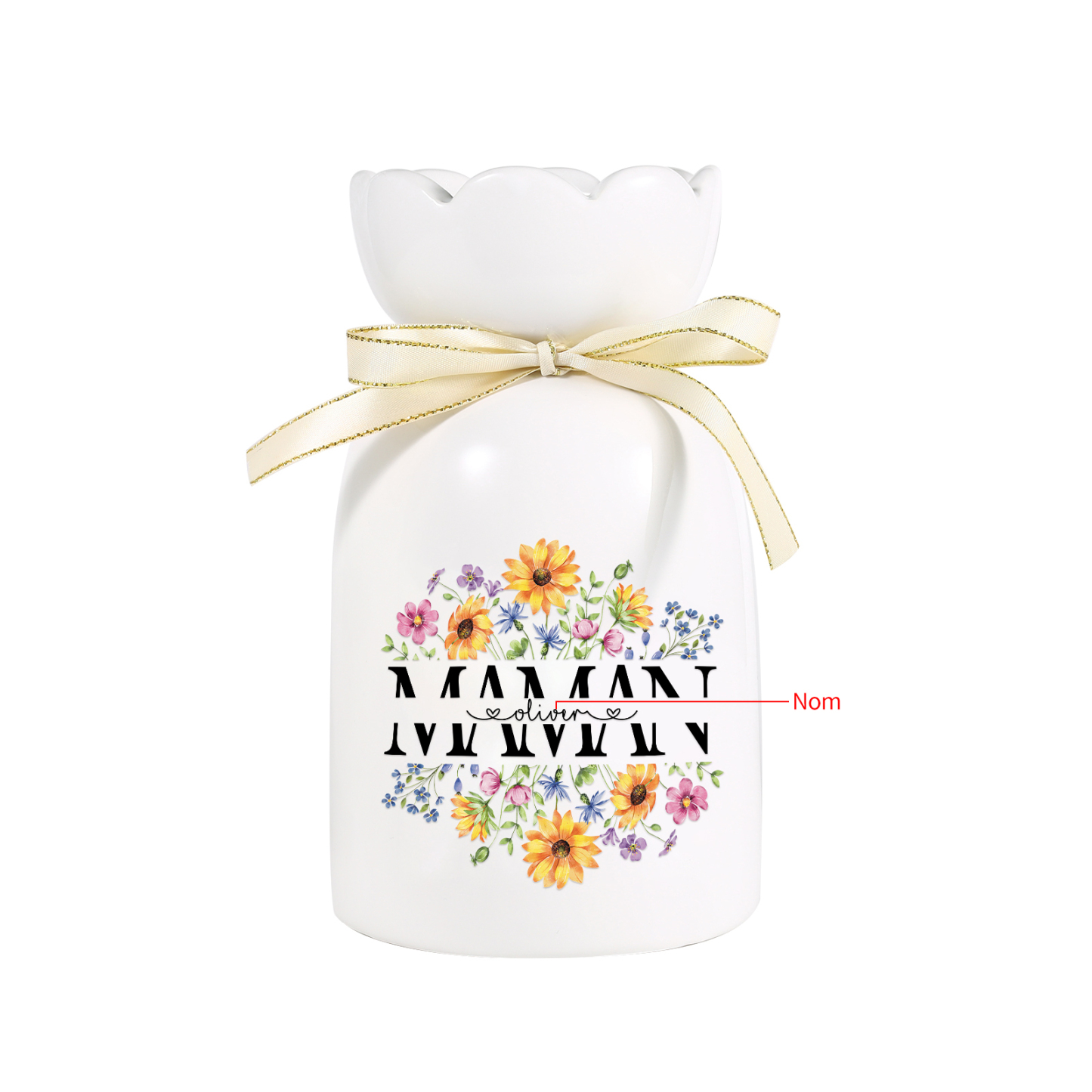 À ma Maman-Vase à Fleurs avec Ruban 1 Prénom Personnalisé Vase en Céramique (sans fleurs) | Jessemade