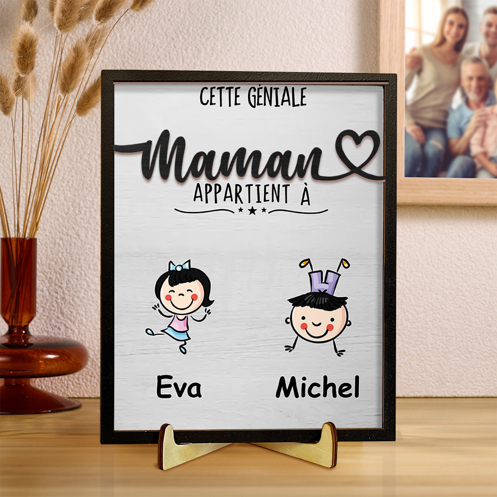 À Maman - Cadre en Bois 1-4 Prénoms Personnalisés avec Illustrations Cadeau pour Mamie | Jessemade