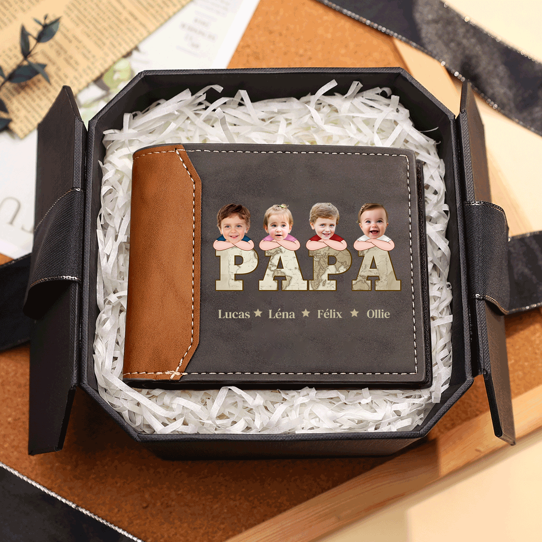 À mon Papa-Portefeuille Personnalisé avec Photo et 1-10 Prénoms | Cadeau Fête des Pères | Jessemade
