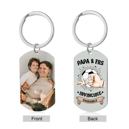 À mon Papa-Porte-Clés Personnalisé Foot avec 2 Prénoms et Poings avec Photo Cadeau Unique Lien Familial  | Jessemade
