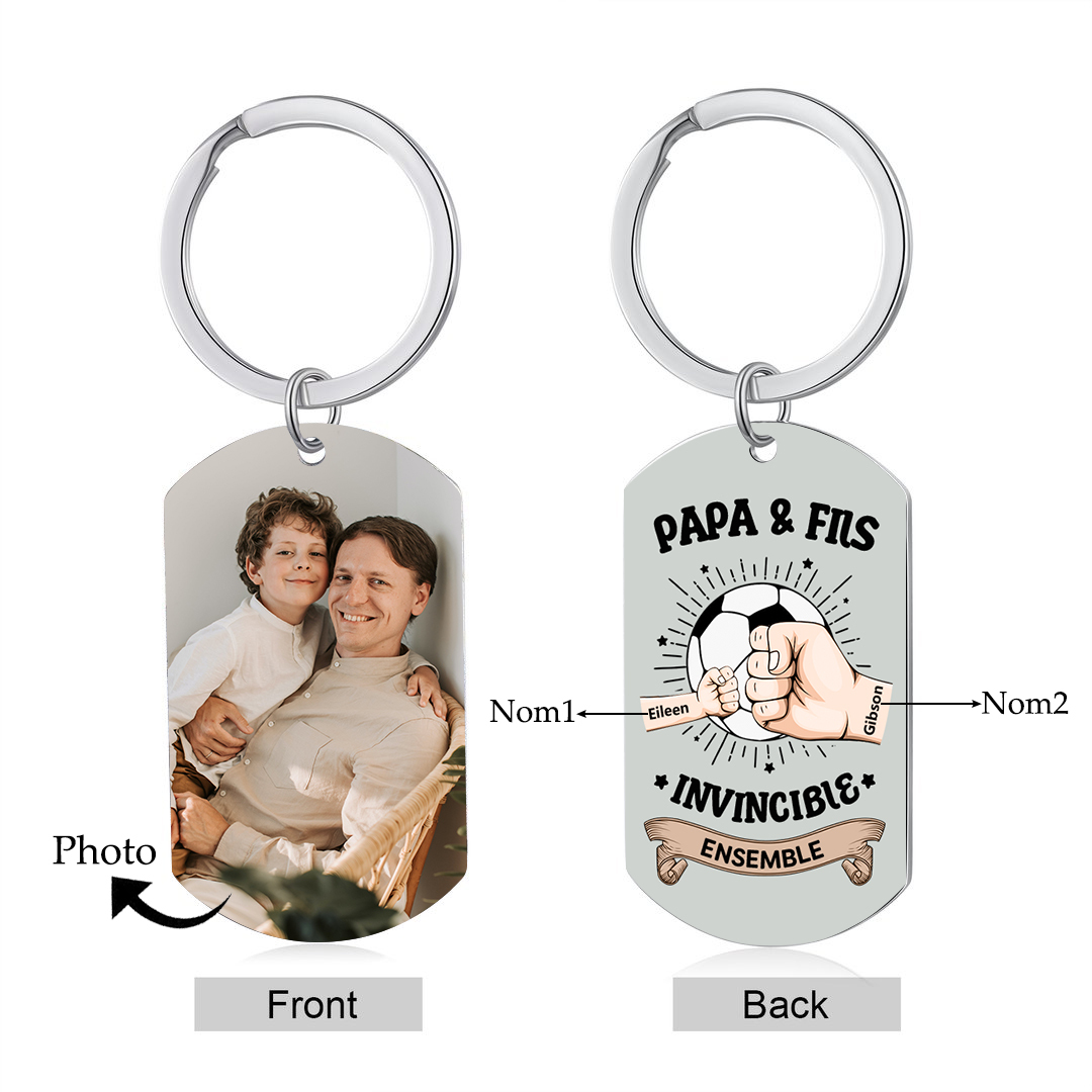 À mon Papa-Porte-Clés Personnalisé Foot avec 2 Prénoms et Poings avec Photo Cadeau Unique Lien Familial  | Jessemade