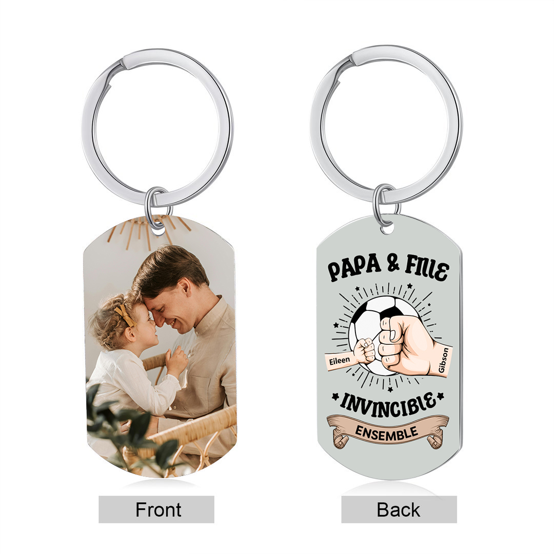 À mon Papa-Porte-Clés Personnalisé Foot avec 2 Prénoms et Poings avec Photo Cadeau Unique Lien Familial  | Jessemade