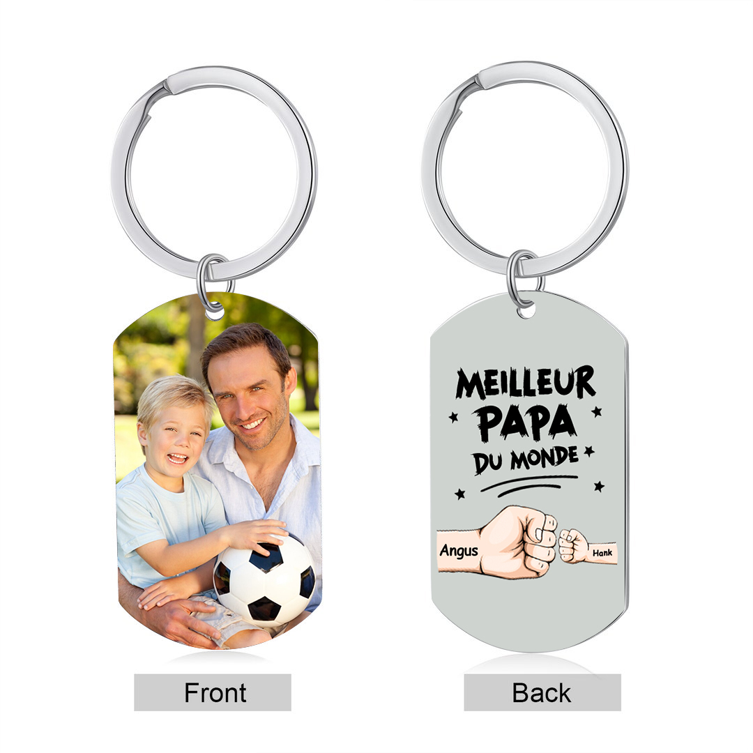 À mon Papa - Porte-Clés Personnalisé avec 2-5 Prénoms et Poings avec 1 Photo Cadeau pour “Meilleur Papa du Monde” | Jessemade